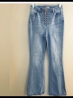 Wonderly Light Blue Lace-Up Flare Jeans